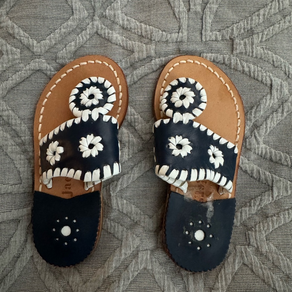 Navy and White Leather Sandals